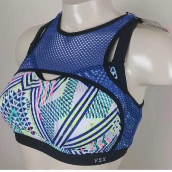 VSX | Victoria’s Secret | Womens Neon Geometric Mesh Overlay Sports Bra size 36C - Picture 6 of 15